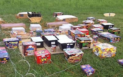 Backyard fireworks display setup